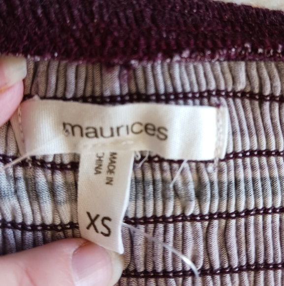 Maurice's Maroon Striped Smocked Off-Shoulder Maxi Dress - Picture 8 of 11